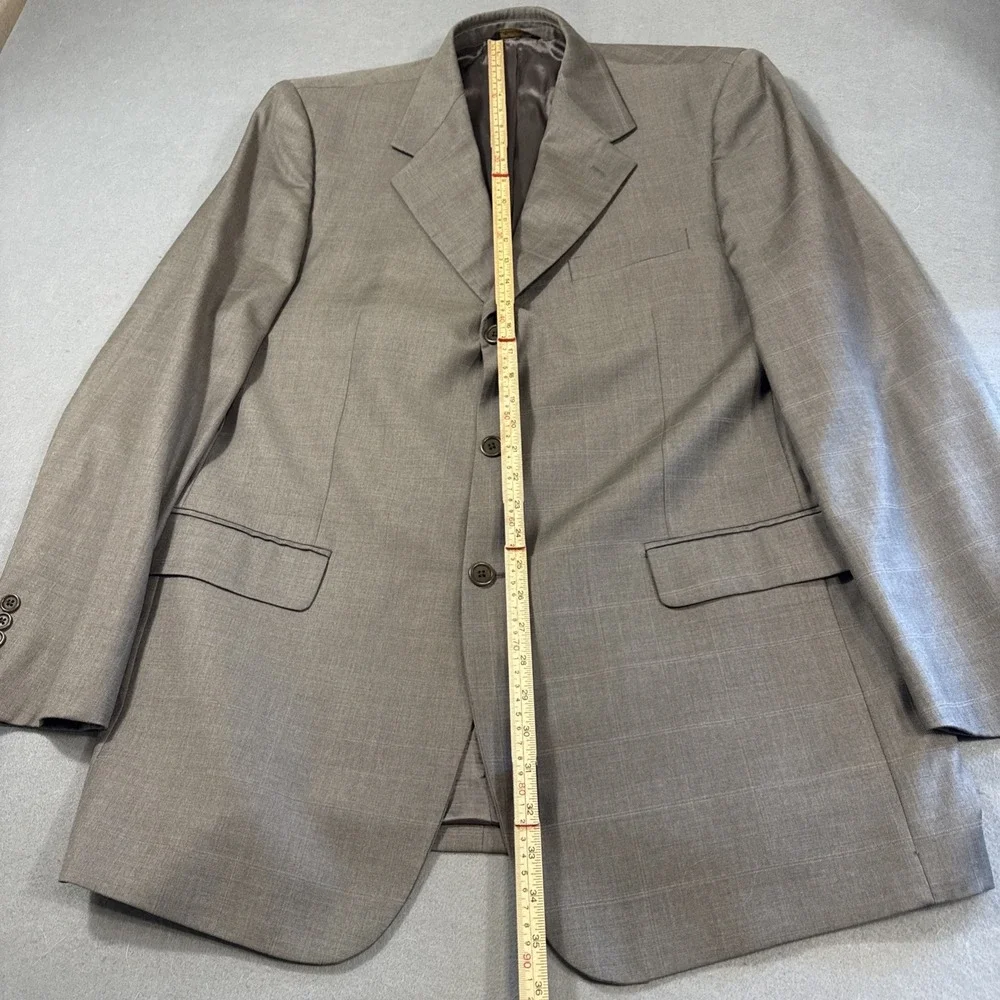 Roberto Villini Italy 44L Wool Suit Gray Windowpane Check 2PC Jacket Pants 38/30
